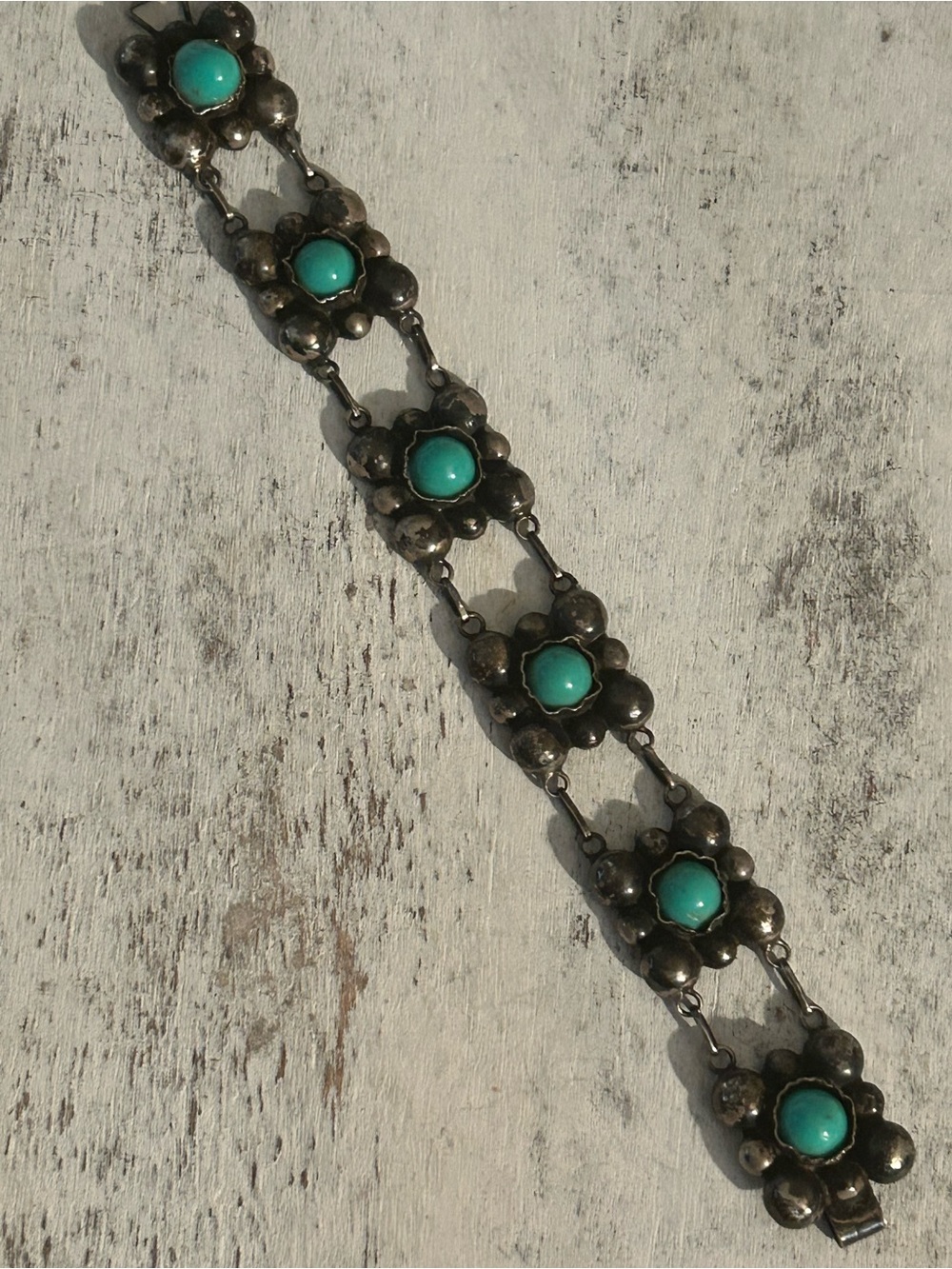 Vintage Turquoise Floral Link Bracelet - Women Jewelry
